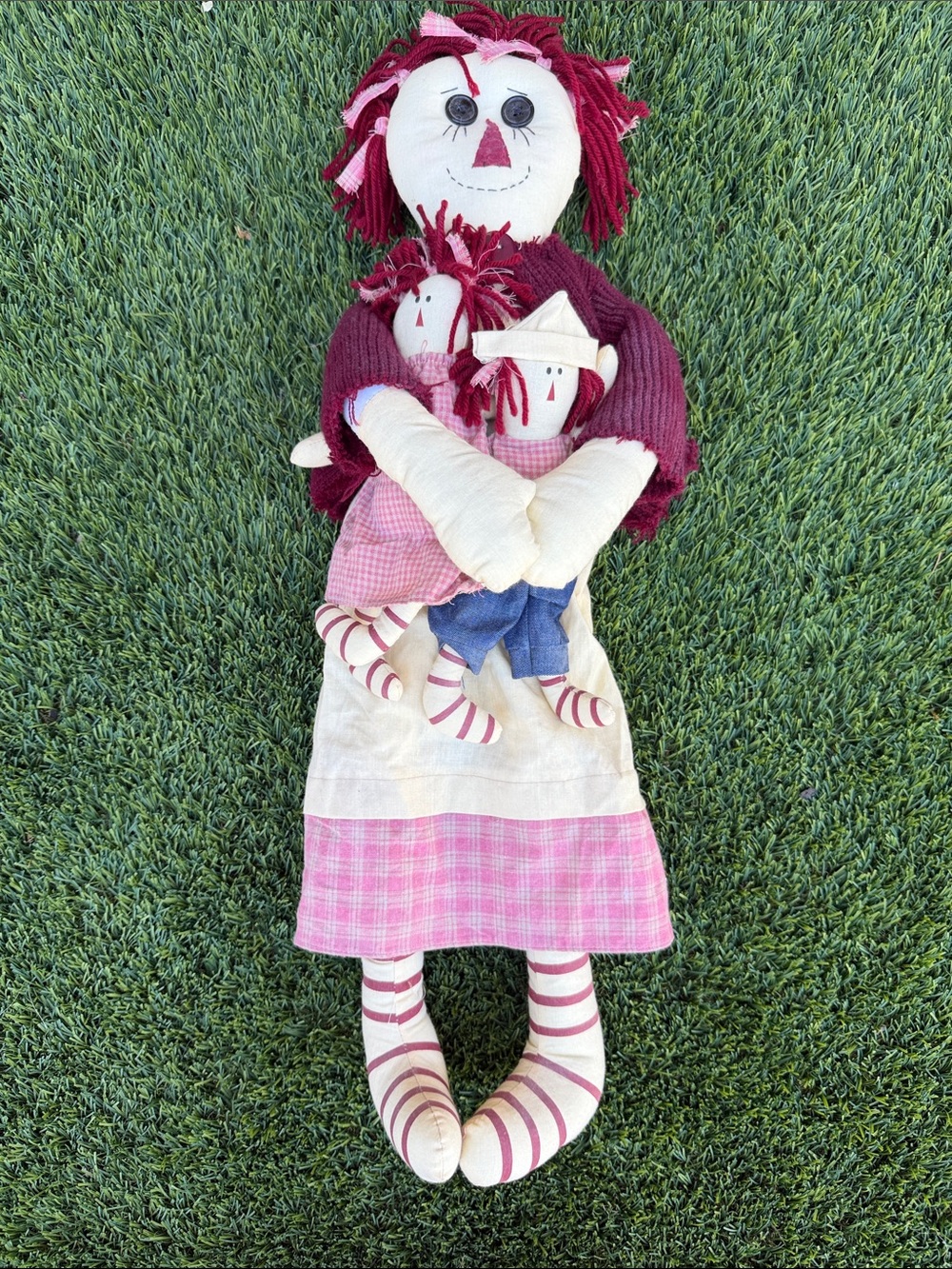 Vintage Large Raggedy Ann Doll Holding Raggedy Mini Ann and Andy